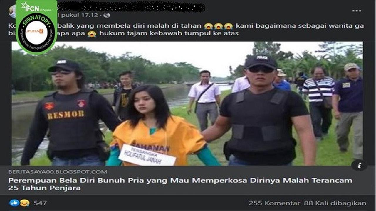 Gambar Tangkapan Layar Foto yang Diklaim Wanita Terancam 25 tahun Penjara karena Bunuh Pelaku Perkosaan (sumber: Facebook).
