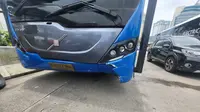 Kecelakaan Lalu Lintas Bus TransJakarta Bertabrakan dengan Ojol di Gunung Sahari Jakpus