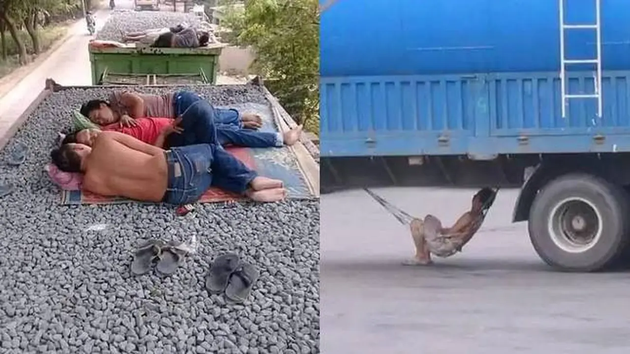 7 Potret Cara Sopir Truk Tidur dalam Perjalanan Ini Bikin Geleng Kepala