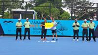 Renta Tokuda saat menjadi juara sektor tunggal putra seri pertama ajang Men's World Tennis Championship 2024. (Istimewa)