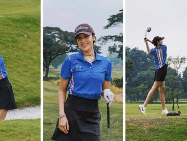 Foto kolase Anya Geraldine saat bermain golf. Anya Geraldine tidak hanya cantik, ia juga memiliki badan yang seksi, Tak heran semua fotonya berhasil menarik perhatian warganet. (Instagram/anyageraldine)