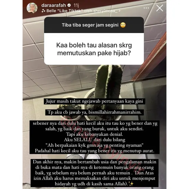 Dara Arafah Putuskan Berhijab. (Sumber: Instagram/daraarafah)