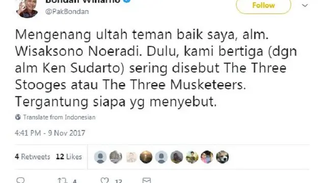 Bondan Winarno curhat soal sahabat