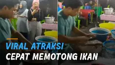 Dengan cepat ia memotong dan membedah satu per satu ikan.