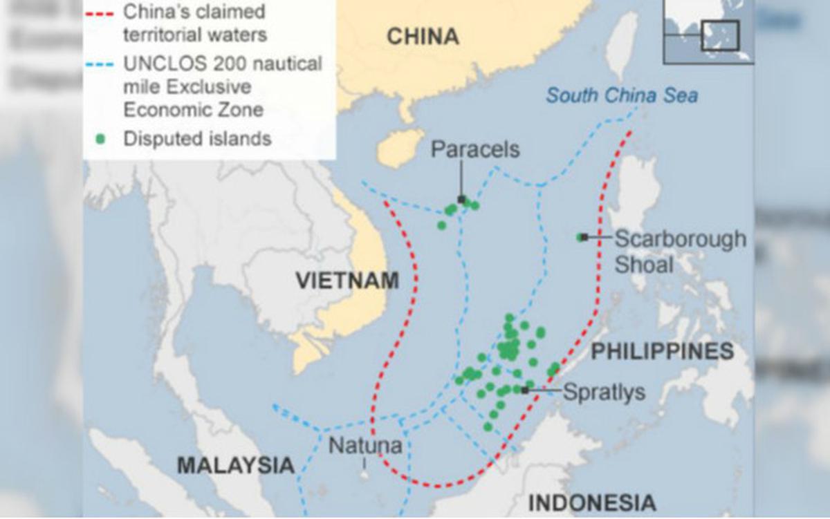 Garis demarkasi semu the nine dash line di Laut China Selatan (sumber: CIA / UNCLOS)