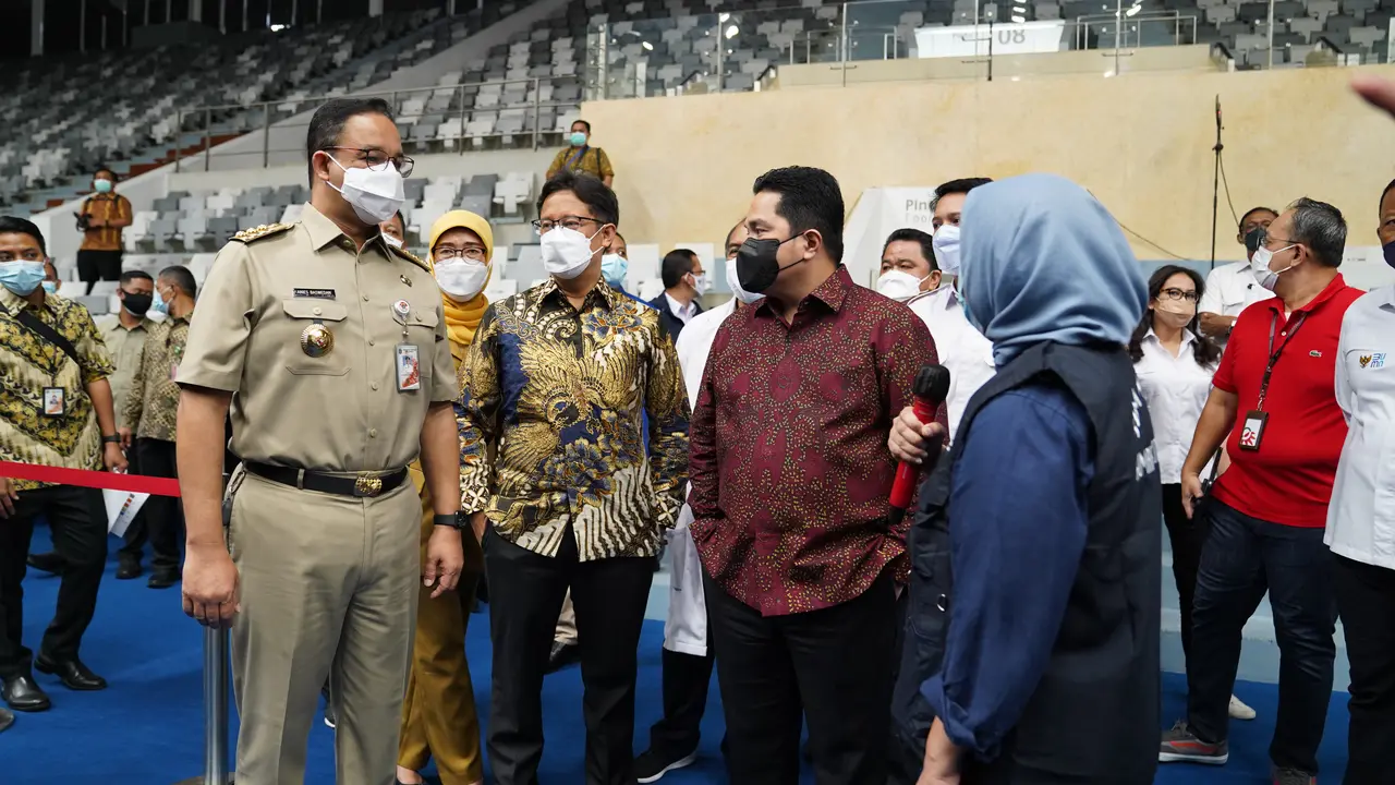 Kementerian BUMN, Kementerian Kesehatan, Pemda DKI, dan Indonesia Healthcare Corporation melakukan kolaborasi untuk meluncurkan Sentra Vaksinasi Covid-19 di Istora Senayan