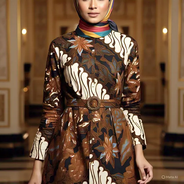 Gamis Batik Pesta dengan Aksen Belt