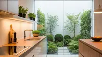 7 Model Dapur Kecil dengan Tanaman Hijau di Belakang dan Sekat Minimalis