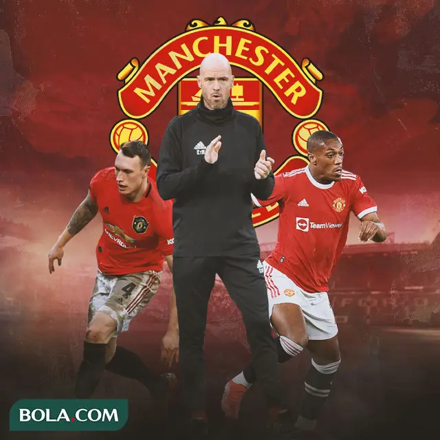 Manchester United - Eric ten Hag dikelilingi Phil Jones dan Anthony Martial