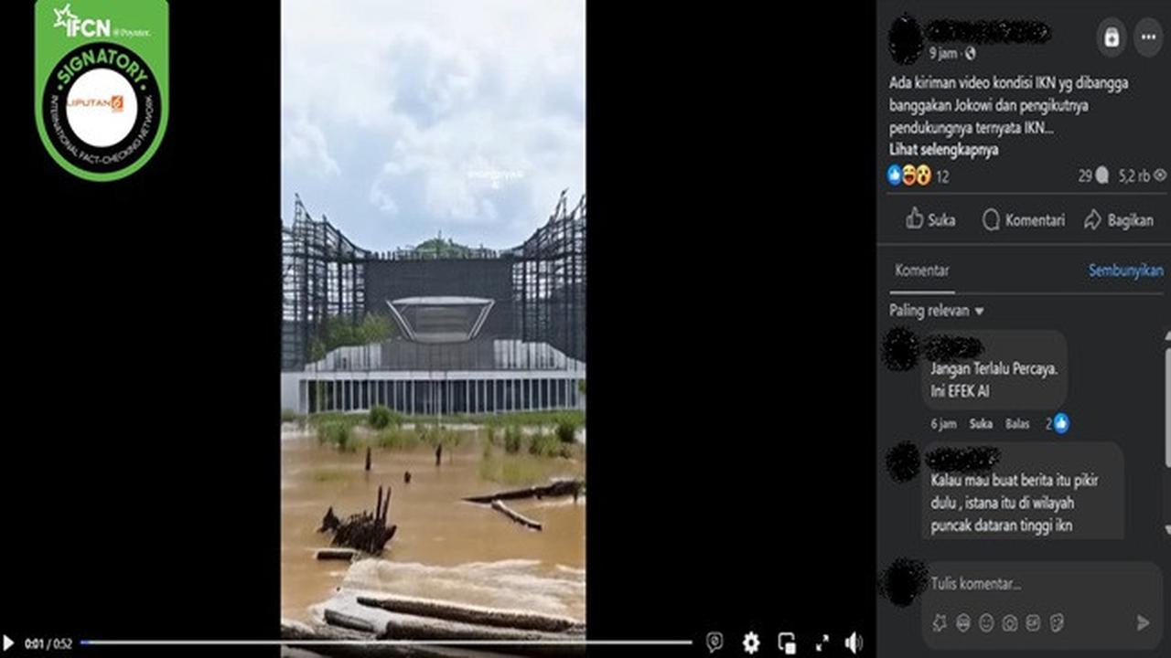 Gambar tangkapan layar video yang diklaim Ibu Kota Nusantara (IKN) diterjang banjir besar dan hampir tenggelam. (sumber: Facebook)
