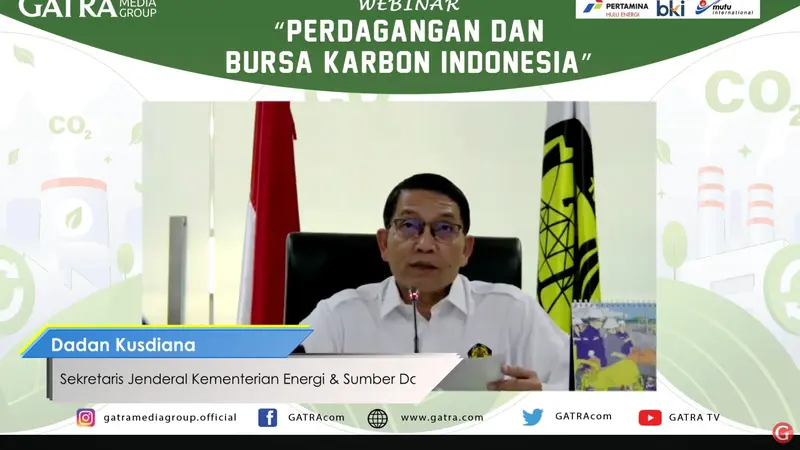 Sekretaris Jenderal Kementerian Energi dan Sumber Daya Mineral (ESDM), Dadan Kusdiana, dalam diksuis perdagangan dan bursa karbon Indonesia 2024, Selasa (23/7/2024). (Tira/Liputan6.com)