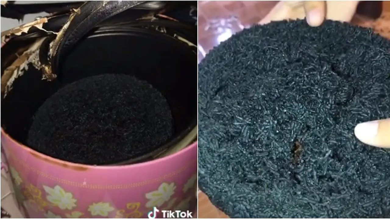 Viral Video Masak Nasi Hingga Gosong Hasilnya Dianggap Mirip Kue Bolu Ketan