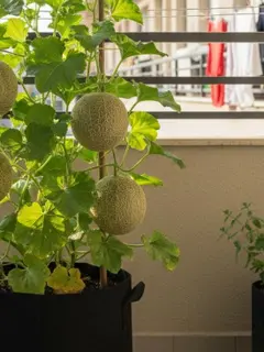 Ilustrasi Tanaman Buah Melon di Teras Mini/Gemini AI