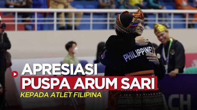 Berita video momen atlet putri pencak silat Indonesia, Puspa Arum Sari, memberi apresiasi kepada peraih medali emas SEA Games 2021 dari Filipina, Rabu (11/5/2022).