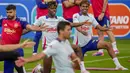 Timnas Spanyol melakukan persiapan jelang bentrok dengan Inggris di partai final Euro 2024 di Olympiastadion, Jerman. (AP Photo/Manu Fernandez)