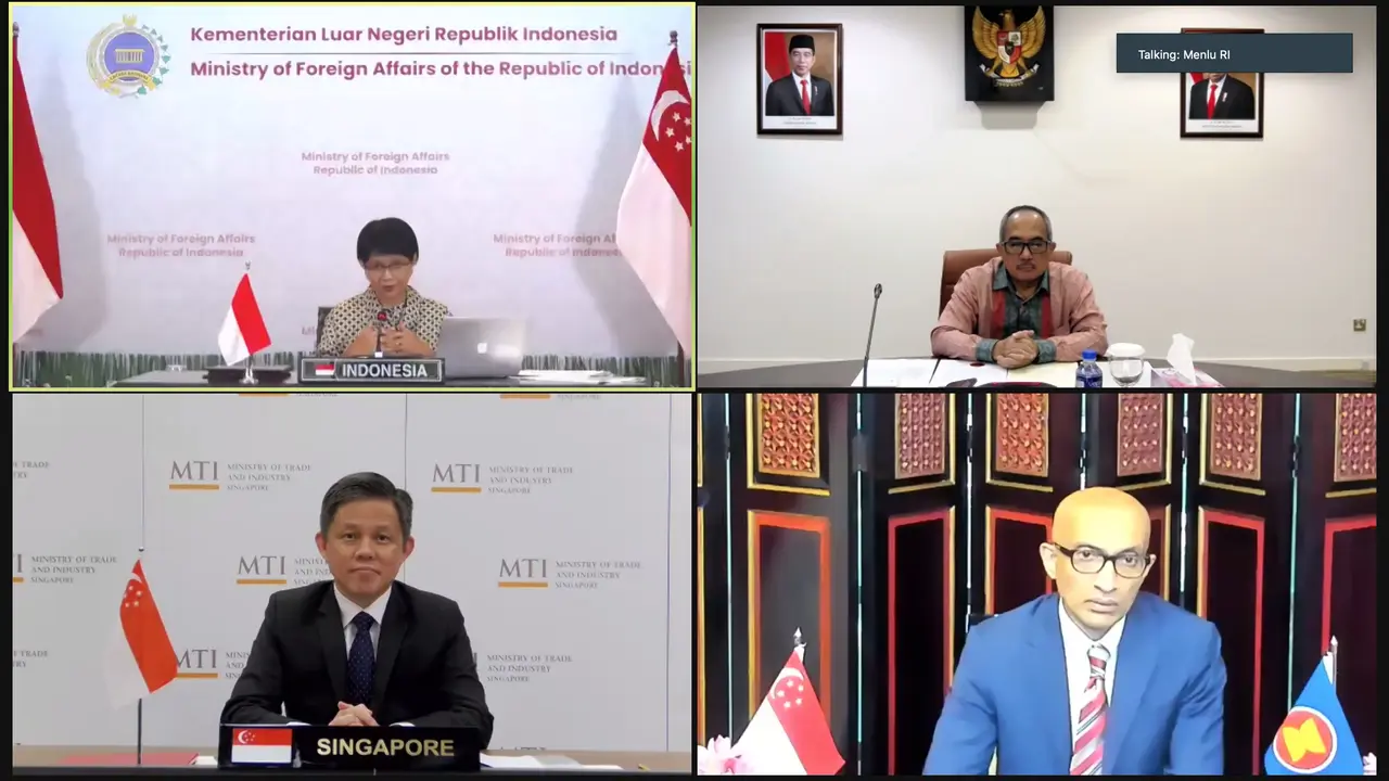 Proses pertukaran Instrument of Ratification (IOR) Bilateral Investment Treaty (BIT) RI-Singapura pada Selasa (9/3/2021).