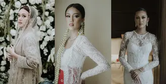 Nabila memancarkan keanggunan dengan kebaya modern rancangan @iyonono saat lamaran. [@inspirasapictures].