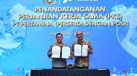 Penandatanganan Perjanjian Kerja Sama (PKS) PT Pertamina (Persero) dengan POLRI, Surabaya, 7 Mei 2024.