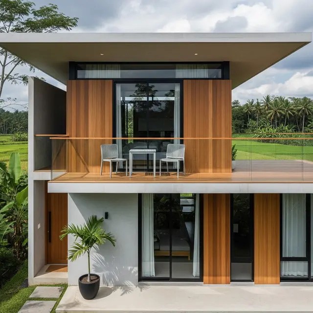 Model Rumah Minimalis Atap Datar dengan Aksen Kayu