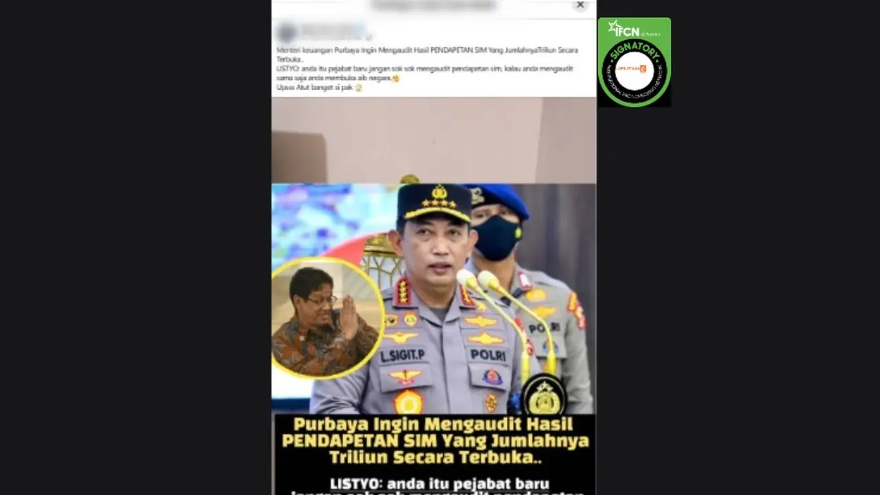 Cek Fakta Liputan6.com mendapati klaim unggahan Menkeu Purbaya Yudhi Sadewa ingin mengaudit pendapatan SIM.