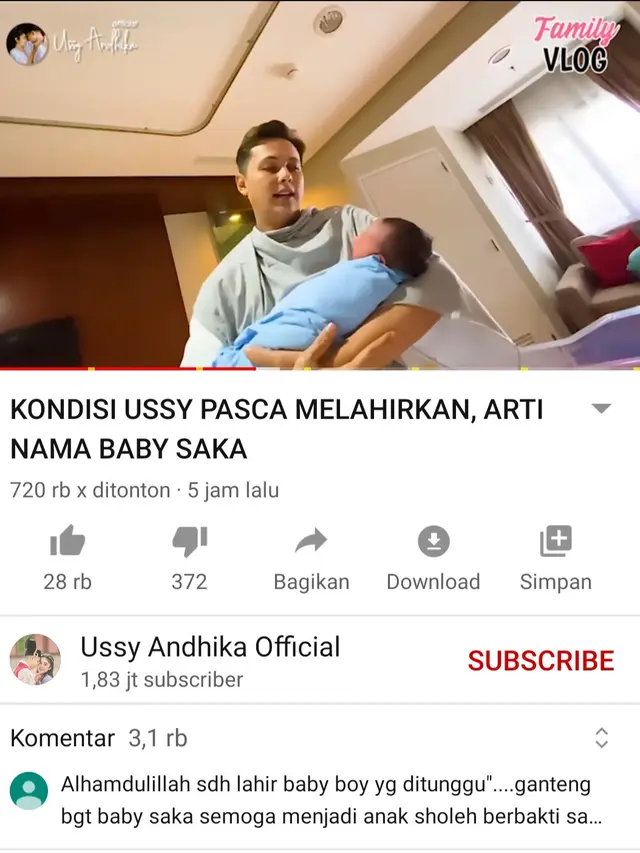 Unggahan Andhika Pratama. (Foto: YouTube Ussy Andhika Official)