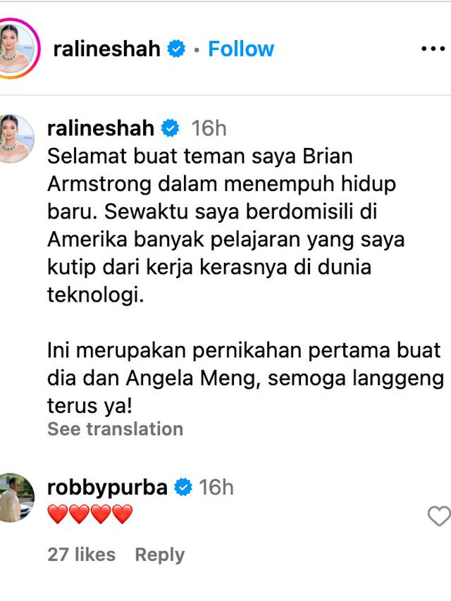 Unggahan Raline Shah. (Foto: Dok. Instagram @ralineshah)