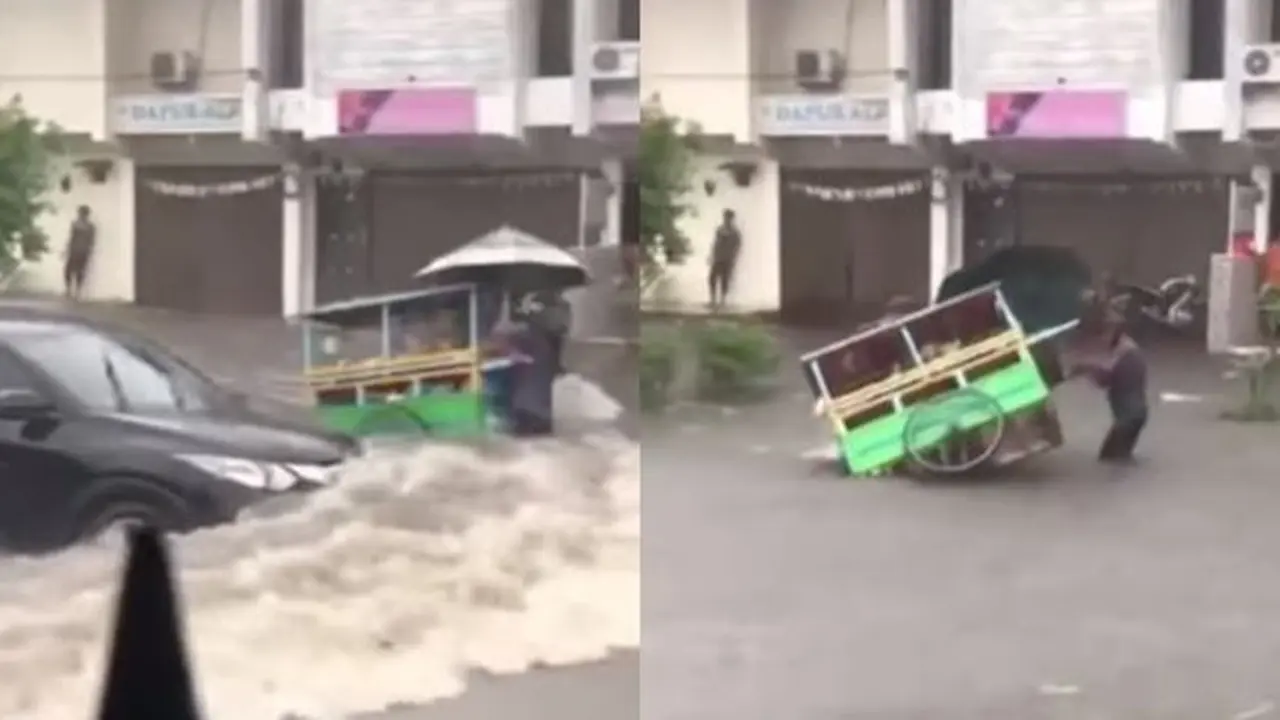 Gerobak dagangan terguling