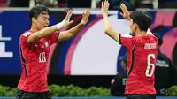 Oh Hyeon-gyu (kiri) merayakan gol keduanya bersama Hwang In-beom dalam laga Grup A Piala Dunia antara Korea Selatan dan Ceko di Zapopan, Meksiko, Jumat, 12 Juni 2026. (AP Photo/Matias Delacroix)