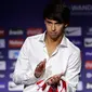 Gelandang baru Atletico Madrid, Joao Felix saat perkenalan dirinya di Stadion Wanda Metropolitano, Madrid (8/7/2019). Menurut Presiden Benfica Luis Felipe Viera, Joao Felix salah satu talenta terbaik Portugal setelah Cristiano Ronaldo. (AP Photo/Manu Fernandez)