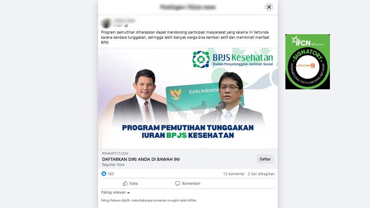 Cek Fakta: Tidak Benar Link Pendaftaran Pemutihan Tunggakan Iuran BPJS Kesehatan