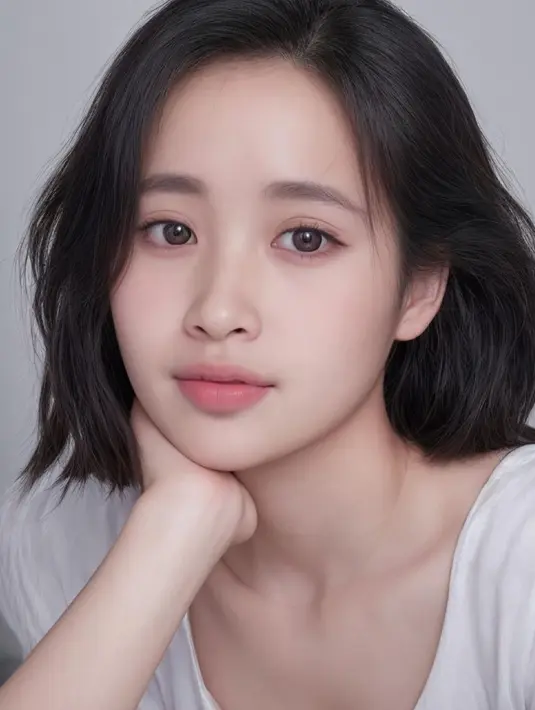 Gritte Agatha memesona dan berbeda dengan Snow AI. Ia tampak cantik bak eonnie Korea, berambut pendek dan outfit putih. Foto: Instagram.