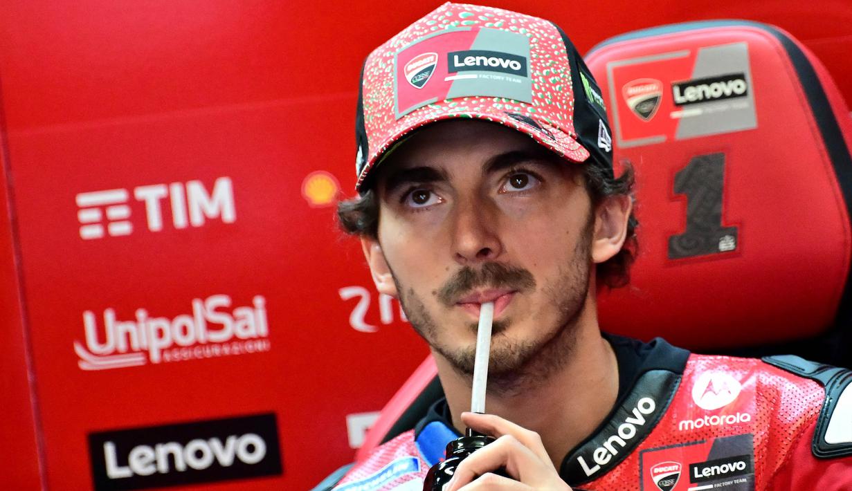 Catatan waktu ini sekaligus menempatkan Francesco Bagnaia di posisi teratas pada sesi Practice MotoGP Italia 2024. (Marco BERTORELLO/AFP)