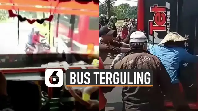 Terekam kamera penumpang bus belakangnya. Bus terguling karena menghindara sepeda motor yang menyebrang jalan.