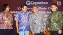 Jajaran Direksi PT Danareksa Sekuritas berbincang pada diskusi Economic dan Market Outlook di Jakarta Rabu (19/9). Kebijakan moneter global di tahun 2019 diperkirakan masih cenderung ketat. (Liputan6.com)
