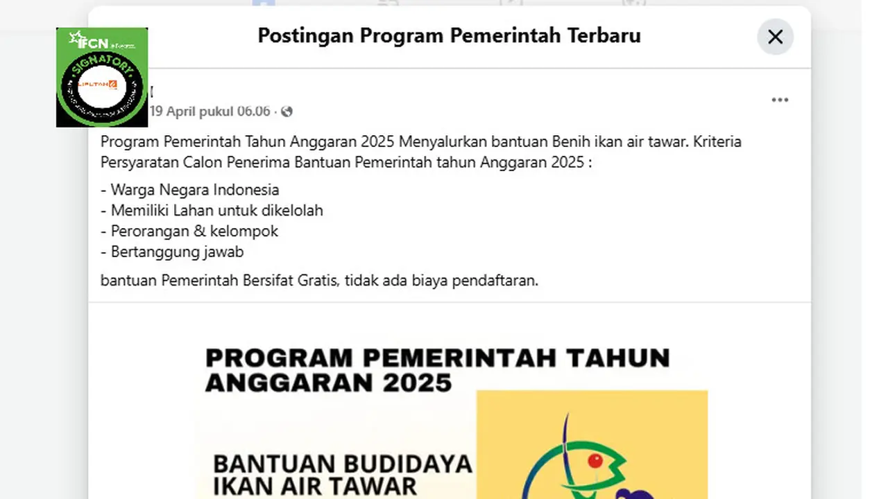 Tangkapan layar  klaim link pendaftaran bantuan benih ikan air tawar