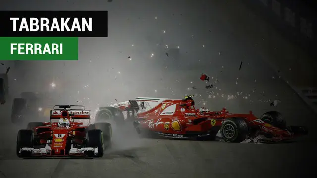 Berita video insiden tabrakan mobil Ferrari pada awal balapan Formula 1 di GP Singapura, Minggu (17/9/2017).