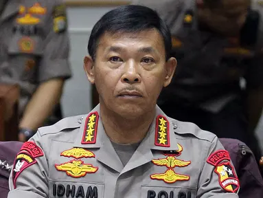 Kapolri Jenderal Polisi Idham Azis saat rapat kerja perdana dengan Komisi III DPR di Kompleks Parlemen, Jakarta, Rabu (20/11/2019). Rapat membahas anggaran, pengawasan, dan isu-isu terkini di Indonesia termasuk bom bunuh diri di Polrestabes Medan. (Liputan6.com/JohanTallo)