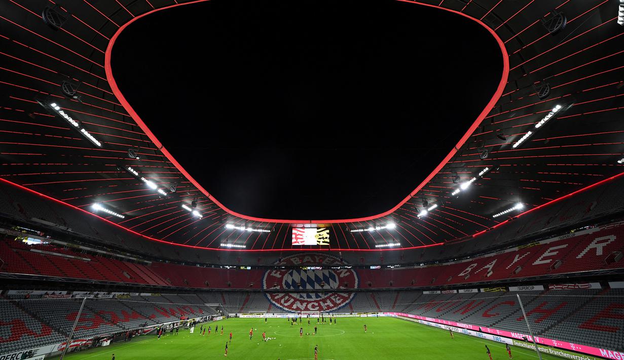Football Arena Munich akan menggelar empat laga pada gelaran Euro 2020 nanti, yaitu 3 laga di fase grup F dan 1 laga perempatfinal. (AFP/Andreas Gebert/Pool)