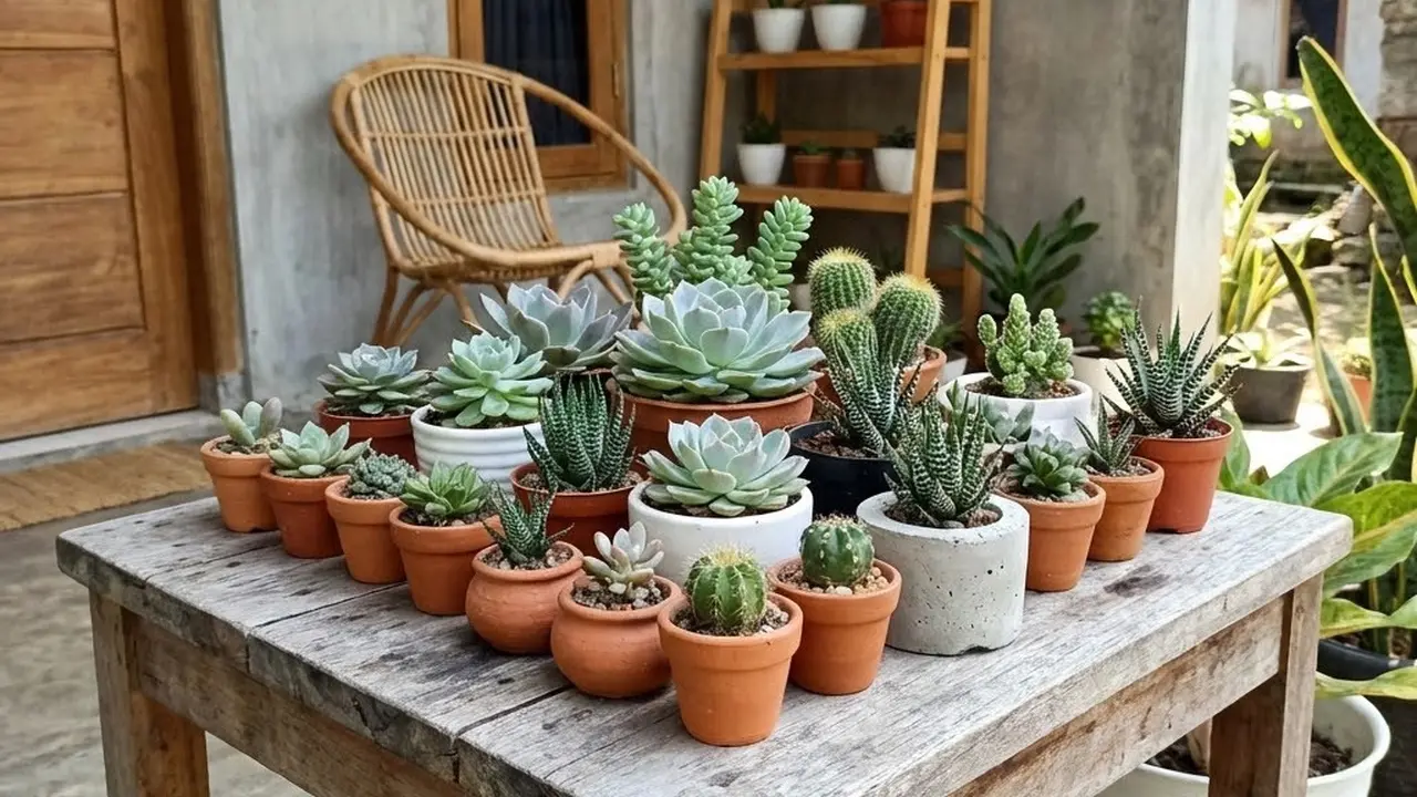 Miniatur Kebun Sukulen di Meja Teras (Gemini AI)