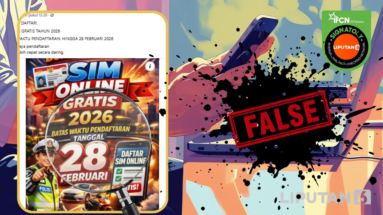 Tangkapan layar Cek Fakta Liputan6.com menelusuri klaim link pendaftaran SIM online gratis hingga 28 Februari 2026