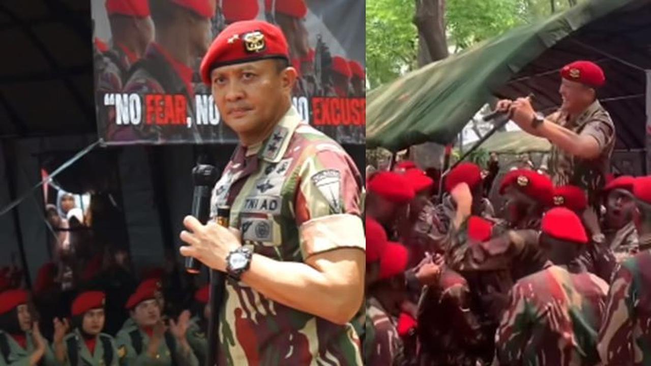 Momen Mayjen Djon Afriandi Bakar Semangat Prajurit, Bangga jadi Kopassus Langsung Digendong Anak Buah