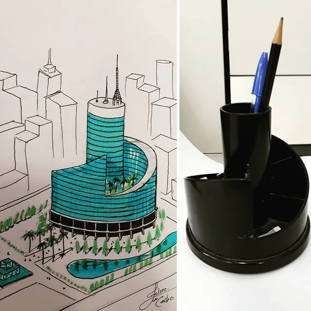 Pria Ini Buat Sketsa Bangunan Terinspirasi Dari Benda Di Sekitar, 6 Hasilnya Bikin Takjub. (Sumber: Instagram/felipedecastro.arq)