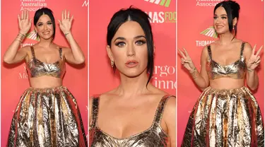Kompilasi foto saat Katy Perry menghadiri G'Day USA Arts Gala di Skirball Cultural Center, Los Angeles, California, Amerika Serikat, 28 Januari 2023. (Monica Schipper/Getty Images/AFP)