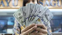 Petugas menunjukkan uang pecahan dolar Amerika di salah satu gerai penukaran mata uang di Jakarta, Jumat (18/5). Pagi ini, nilai tukar rupiah melemah hingga sempat menyentuh ke Rp 14.130 per dolar Amerika Serikat (AS). (Liputan6.com/Immanuel Antonius)