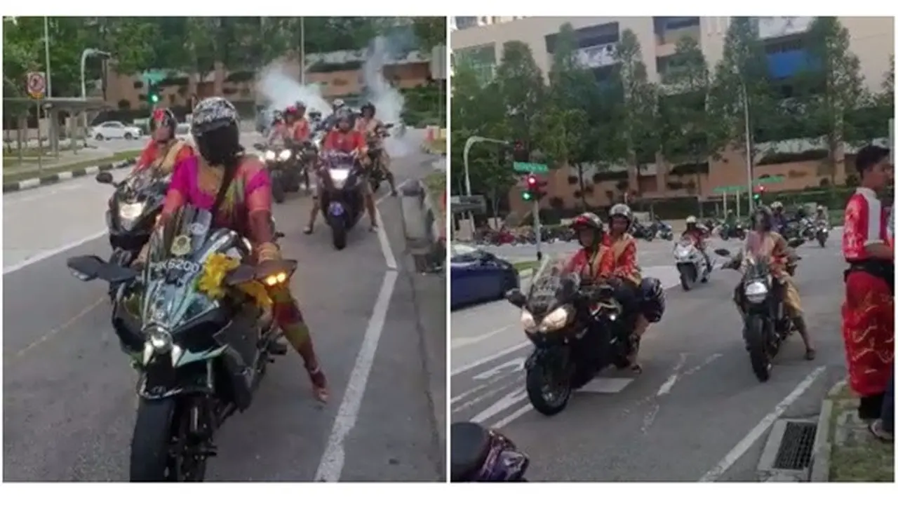 Antimainstream, Pengantin Wanita Ini Pimpin Konvoi Pernikahannya Naik Moge