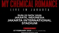 Tiket Konser My Chemical Romance Jakarta Mulai Dijual Siang Ini 7 Februari 2026, Siap-Siap War!