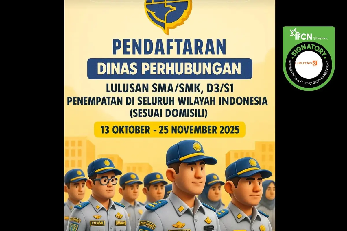 Tangkapan layar klaim tautan pendaftaran CPNS Dinas Perhubungan periode 13 Oktober-25 November 2025 yang beredar di TikTok.