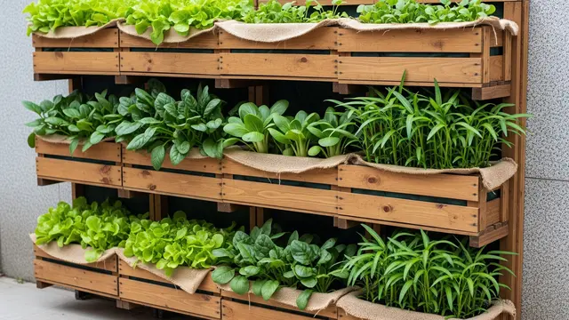 Kebun Sayur Vertikal dari Peti Kayu Disusun Bertingkat