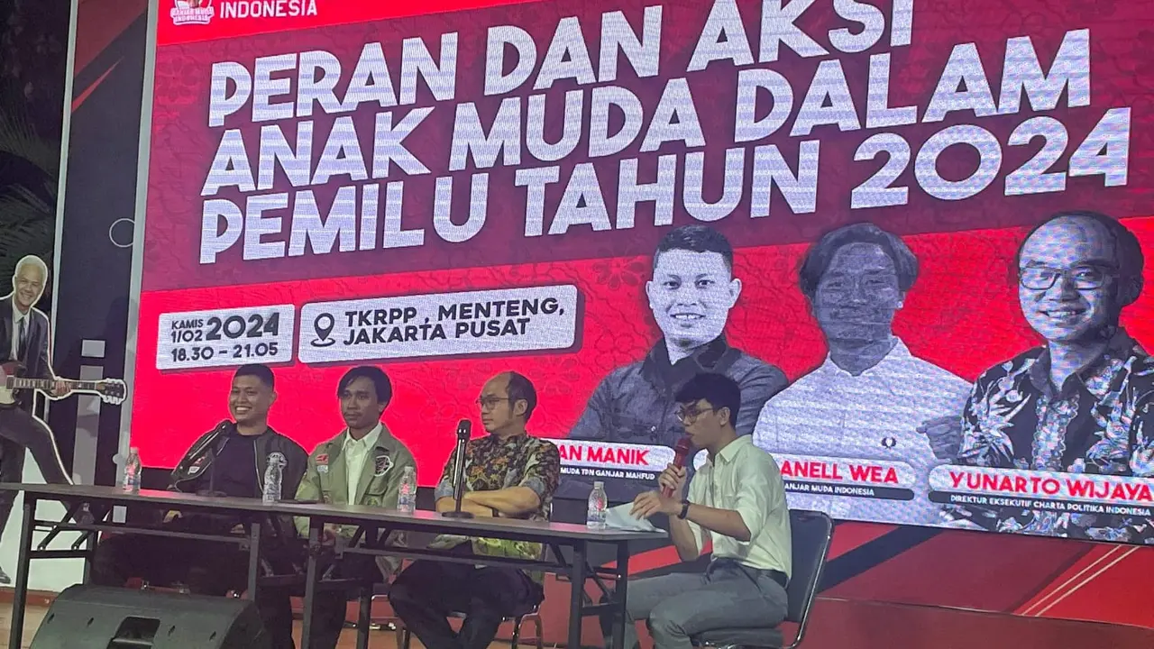 Diskusi GMI bertajuk 'Peran & Aksi Anak Muda dalam Pemilu 2024 di Kantor Tim Koordinasi Relawan Pemenangan Pilpres (TKRPP), Menteng, Jakarta Pusat pada Kamis (1/2/2024).