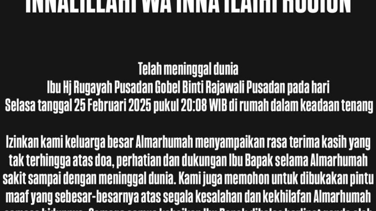 Ayu Dewi Berduka, Nenek dari Keluarga Regi Datau Meninggal Dunia